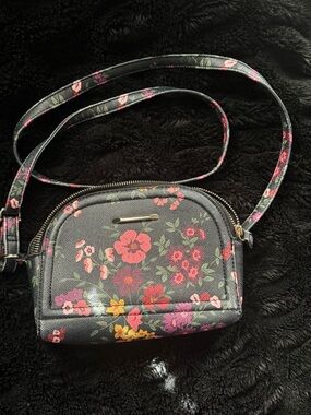 Black Floral Crossbody Bag with Pink & Yellow Flowers